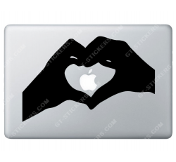 Sticker Apple Cœur avec les mains pour Macbook - Taille : 261x169 mm
