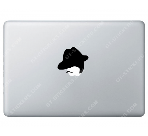 Sticker Apple Chapeau Moustaches pour Macbook - Taille :76x64 mm