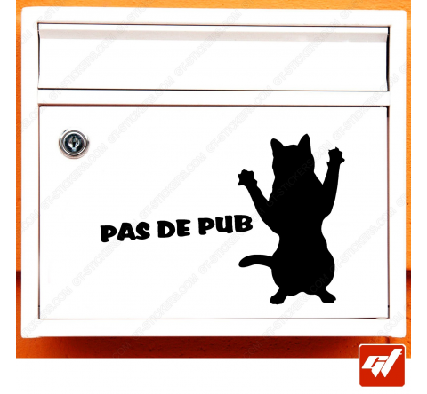 Sticker déco de boite aux lettres - Chat chaton STOP PUB 