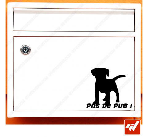 Sticker déco de boite aux lettres - petit chien chiot Stop pas de pub