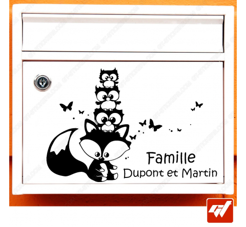 Sticker déco de boite aux lettres à personnaliser avec votre texte / Noms de famille - animaux de la forêt
