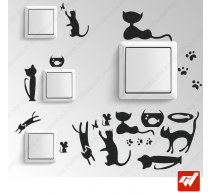 9 Stickers - décoratif chats / chatons / souris / poisson rouge
