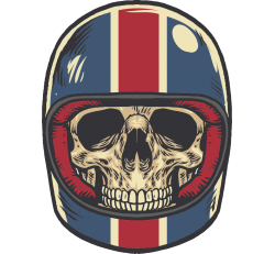 Autocollant Vintage Skull Motard 2 - Stickers Tetes de Mort
