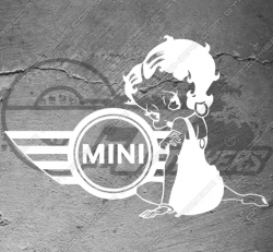 Sticker Mini Cooper Betty Boop, taille au choix