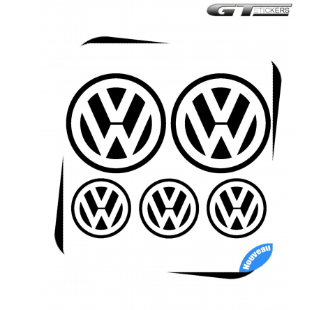5 Stickers Logo VW Volkswagen 100 mm et 60 mm